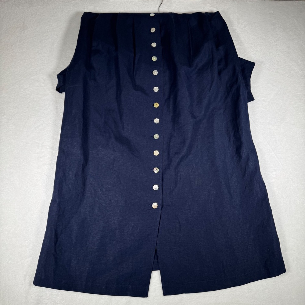 Orvis Navy Blue Linen Blend Button Down Midi Dress Womens 10 M L | Boho - Picture 2 of 12